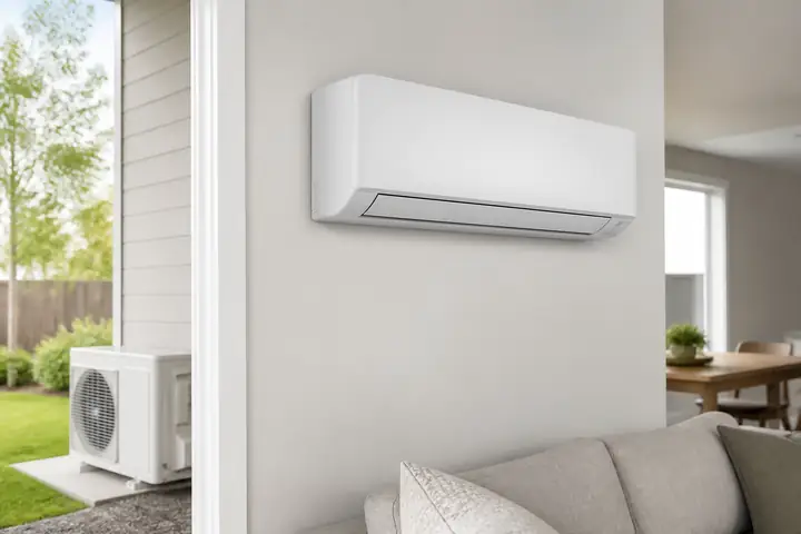 Ductless mini-split indoor unit installed in a living room